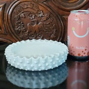 Vntg 6 1/2" Fenton Hobnail Milk Glass White Ashtray